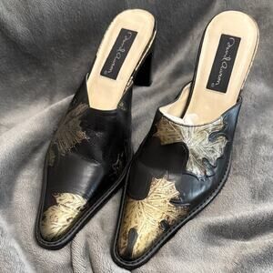 David Aaron Gold Leaf Mules Sz 7.5 New Y2K Cowgirl Chic Boho Whimsigoth